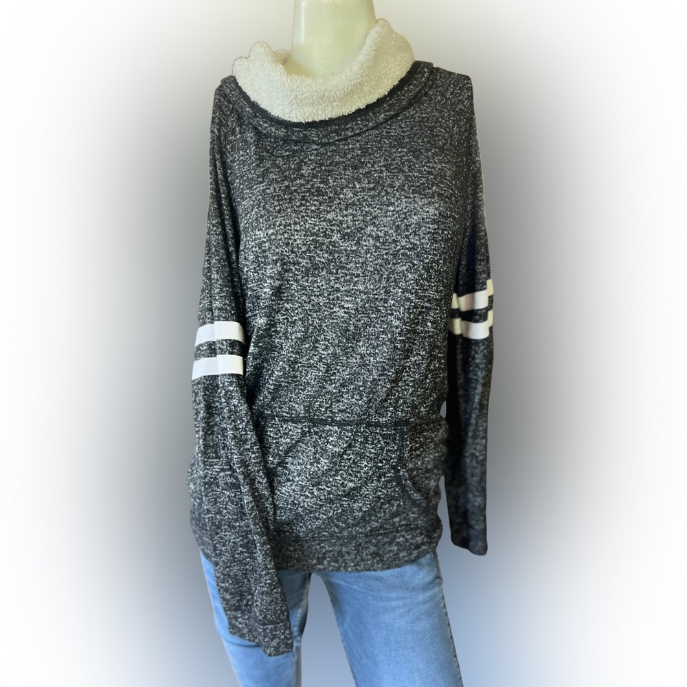 Ambiance Sherpa-Lined Cowl Neck Pullover – Size M